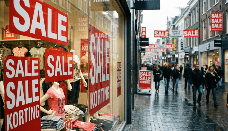 Winkelstraat met borden voor gratis oogmeting